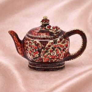 Vintage Red Teapot Crystal Brooch
